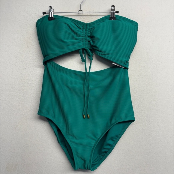 NWT time & tru straplesss cutout ribbed swimsuit blue green xl - Picture 1 of 6